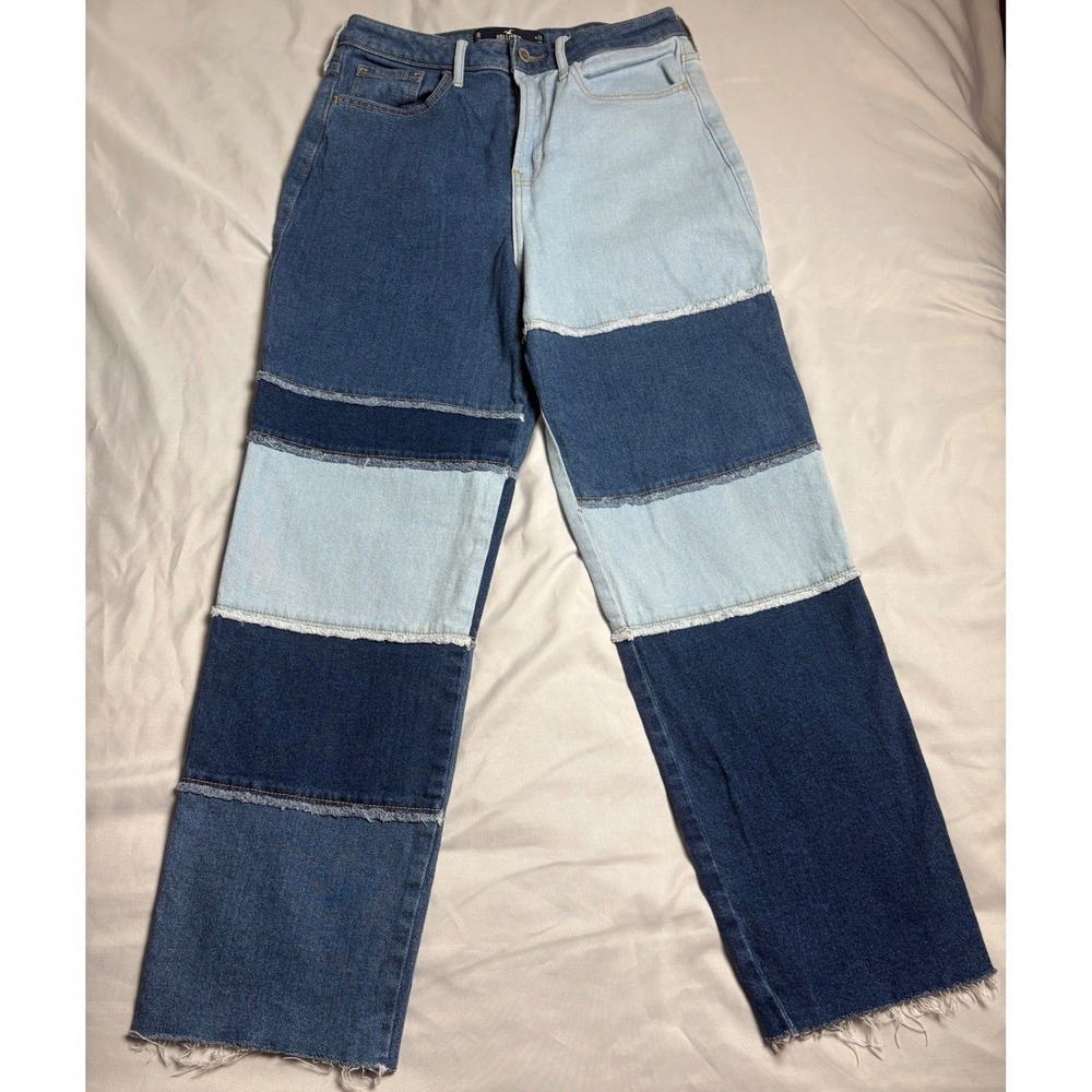 Hollister Vintage Straight Jeans Womens 7R W28 L27 Blue Excellent Patchwork Raw